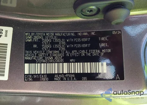 2024 Toyota Sienna Xle z USA, uszkodzony, nr VIN 5TDYRKECXRS208095